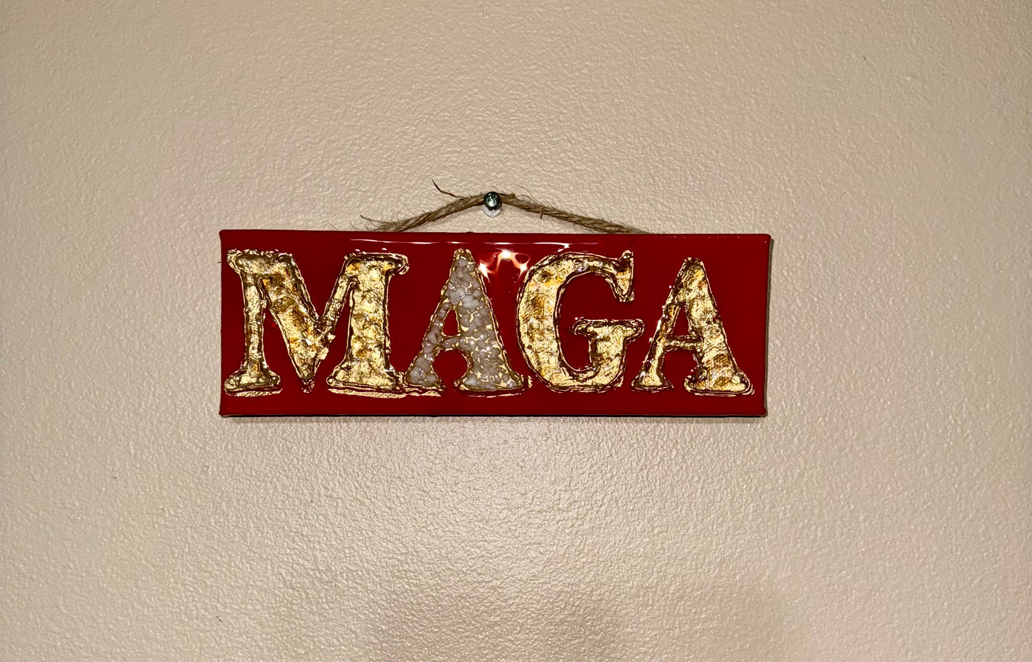 MAGA Glass Art - Red Background- MEDIUM-4X12 IN
