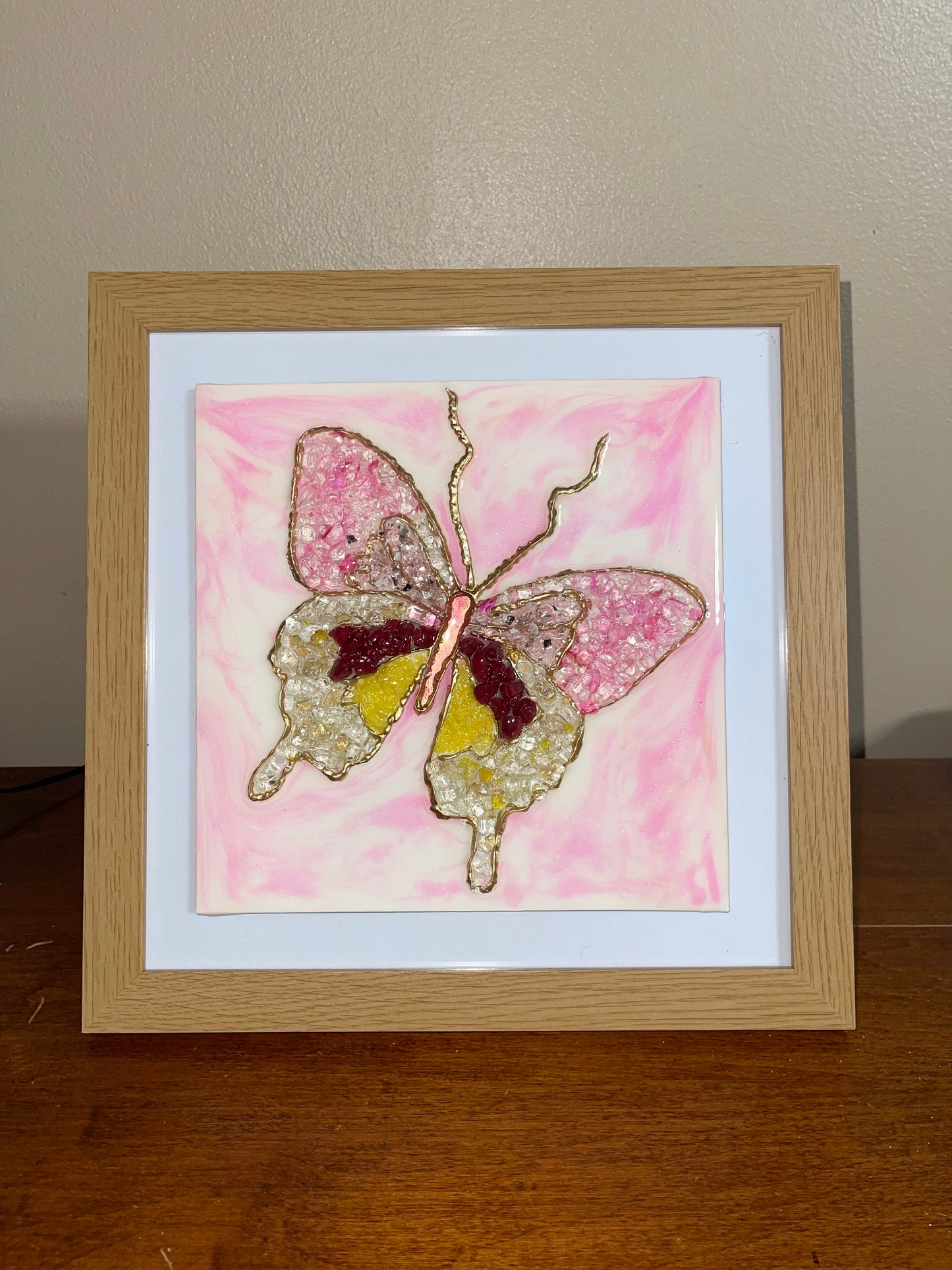 Tickled Pink Butterfly 8"x8" (12"x12" Frame)