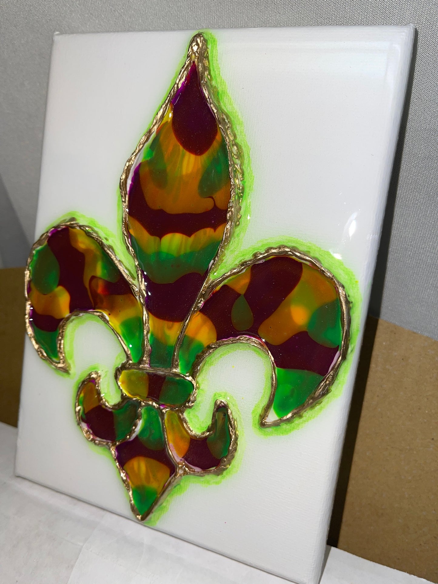 Mardi Gras Fleur De Lis Green 5x7