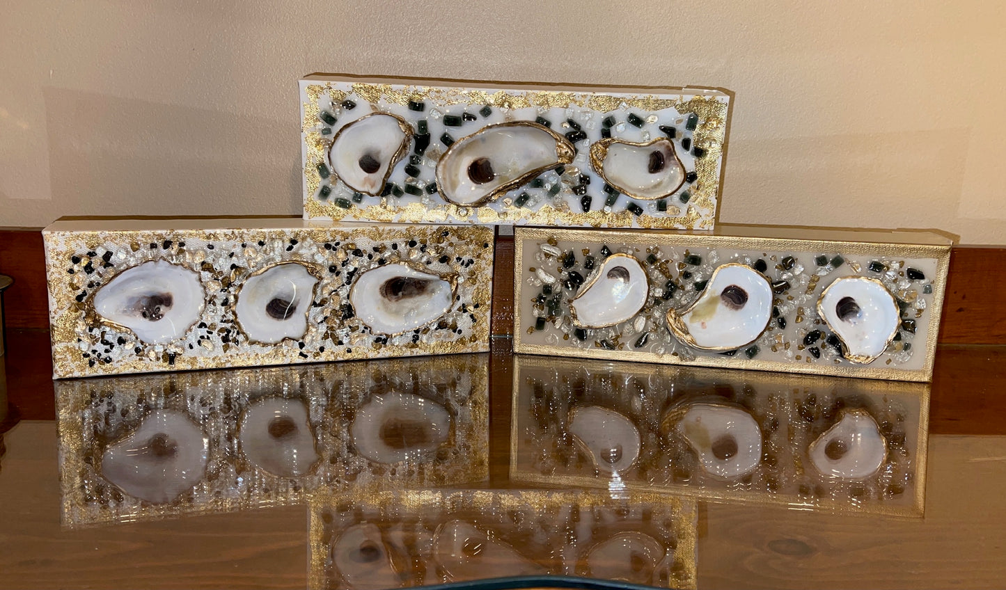 OYS Shell & Glass Art - Triple Black/Brown/Gold 6x12
