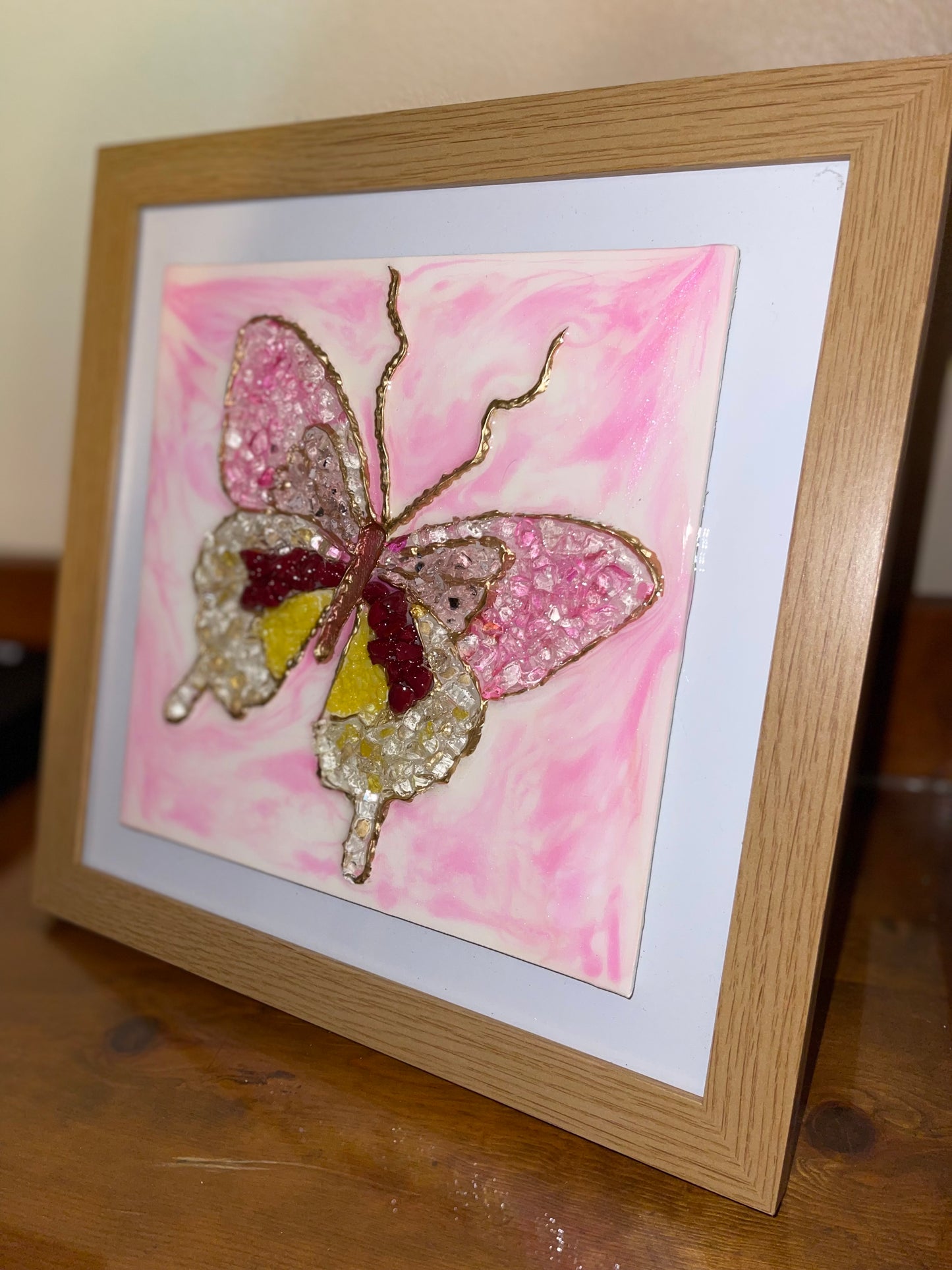 Tickled Pink Butterfly 8"x8" (12"x12" Frame)