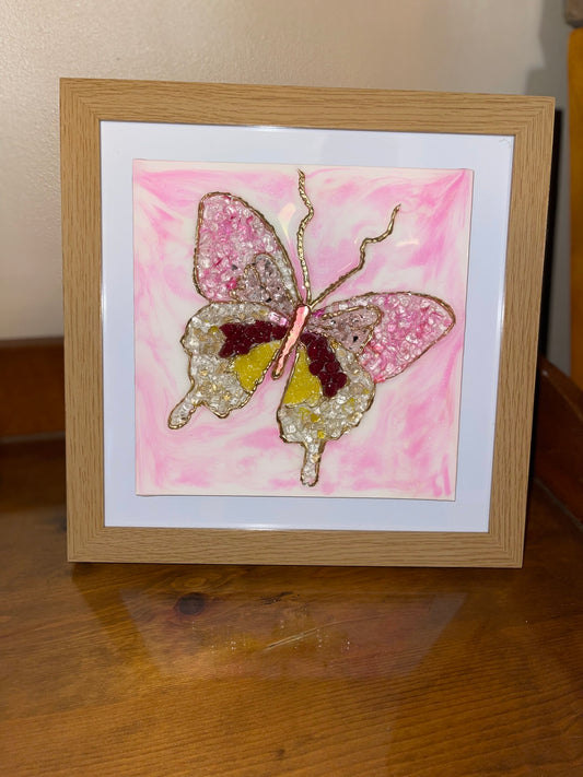 Tickled Pink Butterfly 8"x8" (12"x12" Frame)