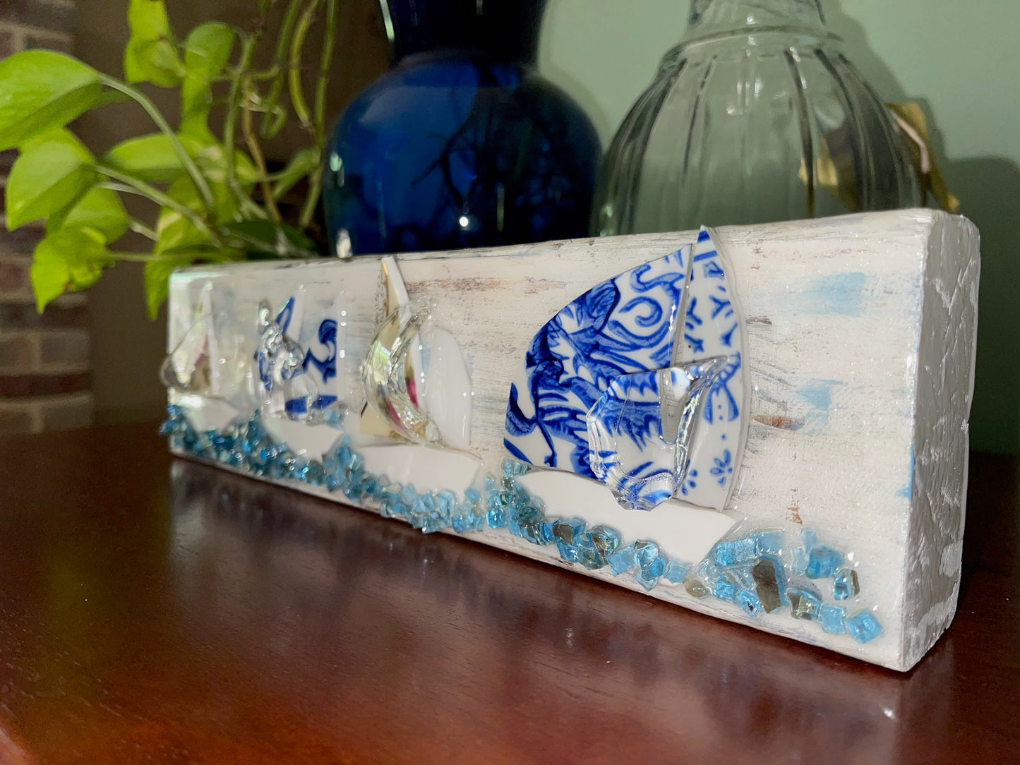Sailboat Art - Vintage Blue 4x12