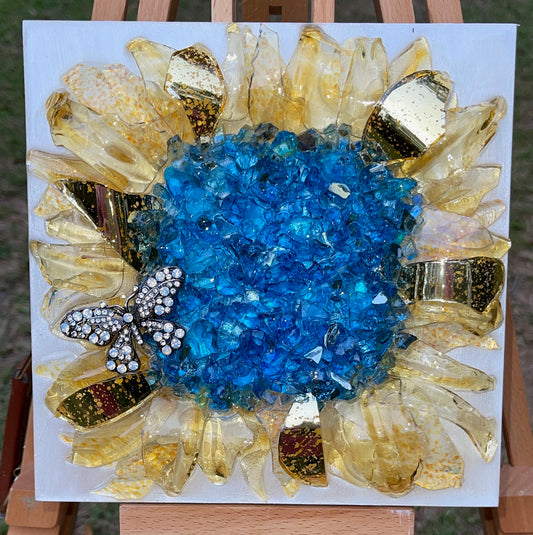 Butterfly Sparkles Sunflower 8x8