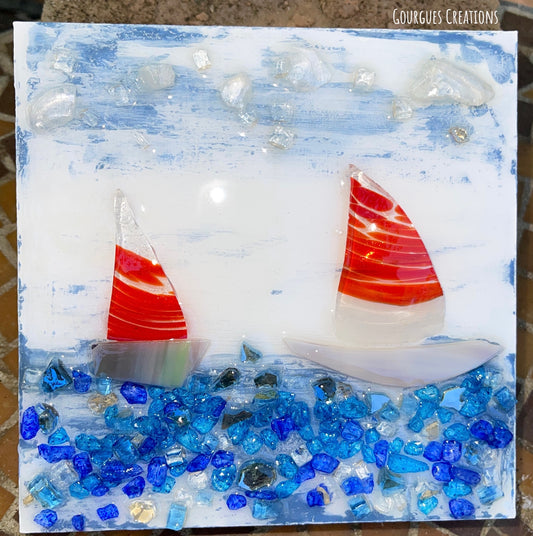 Sailboat Art - Sailing Into the Blue 6x6