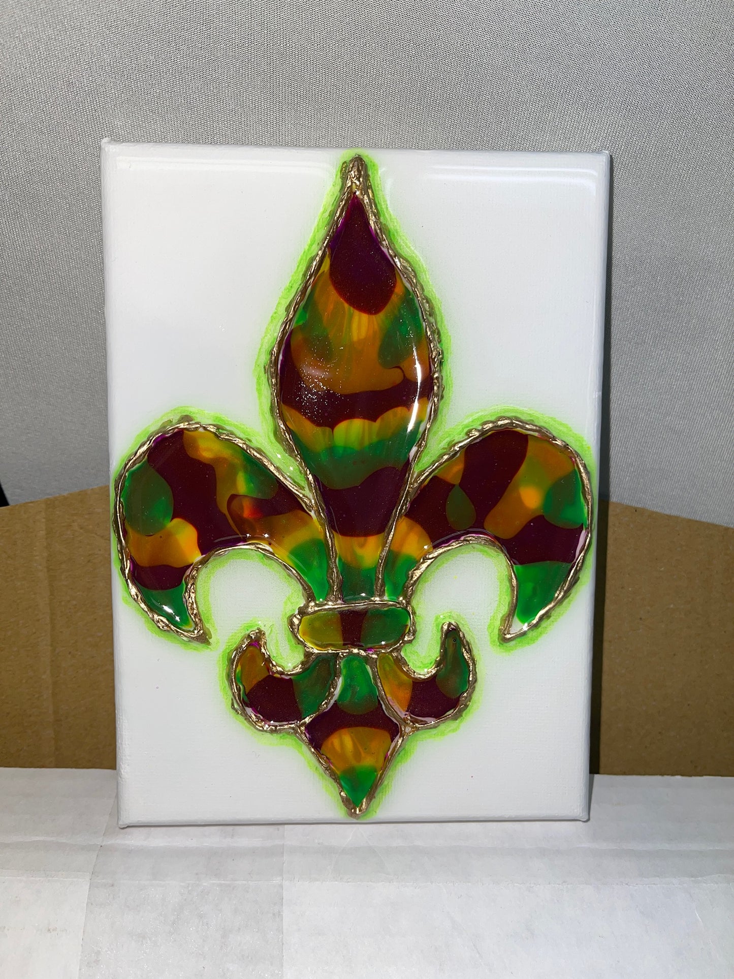 Mardi Gras Fleur De Lis Green 5x7