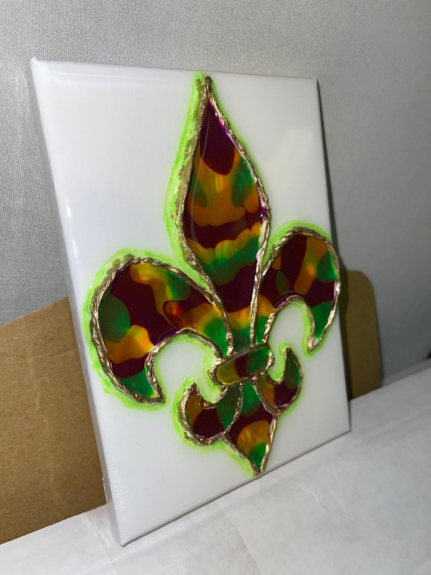 Mardi Gras Fleur De Lis Green 5x7