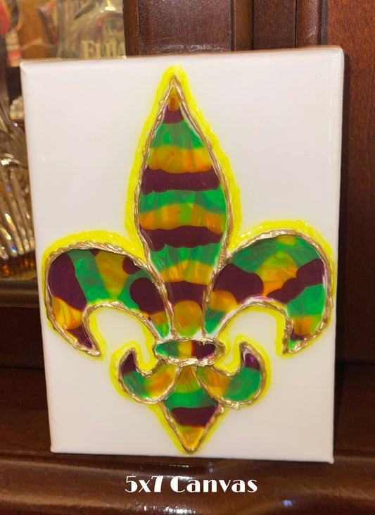 Mardi Gras Fleur De Lis Yellow 5x7